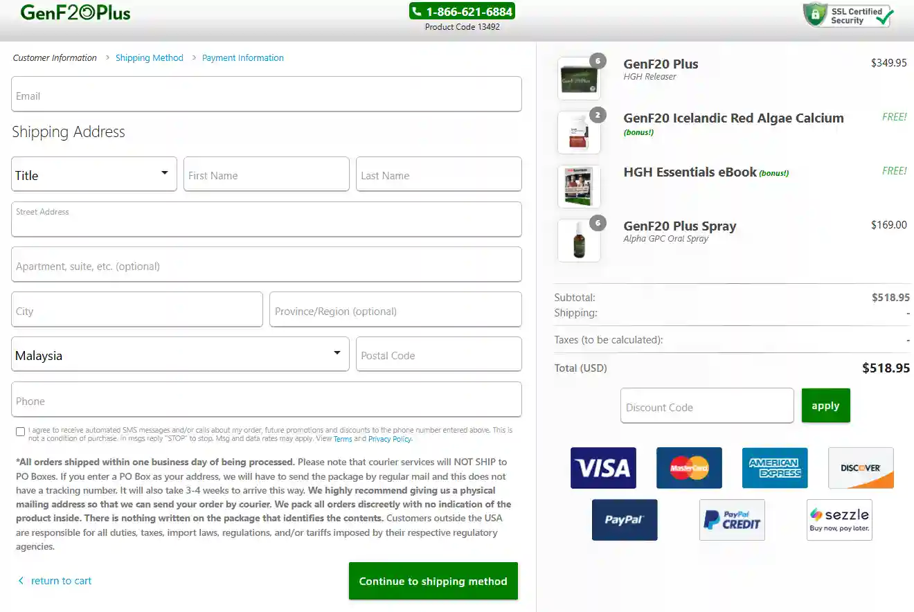 Genf20 Plus secure checkout page